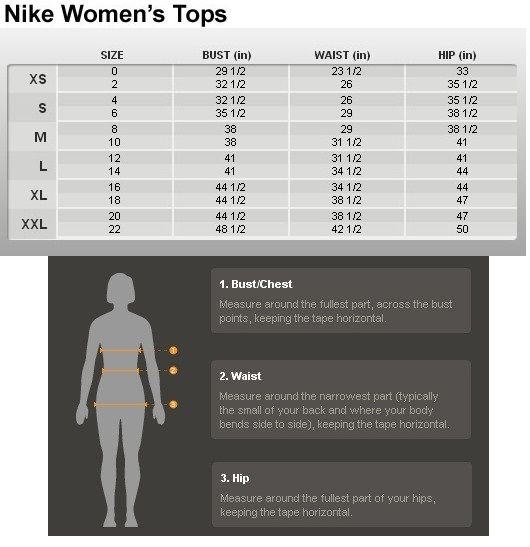 nike size chart womens bottoms